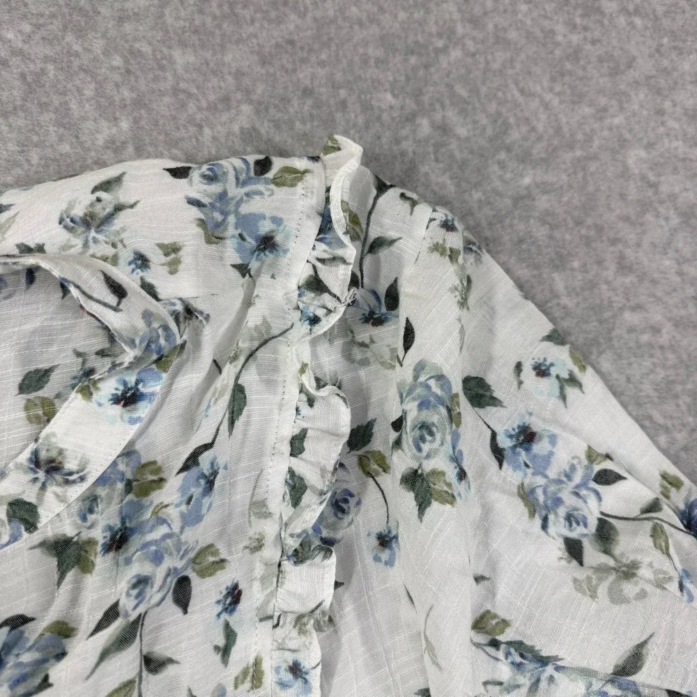 Zac & Rachel Floral Blouse Women PXL White Floral 70s Ruffle Knot Tie Top